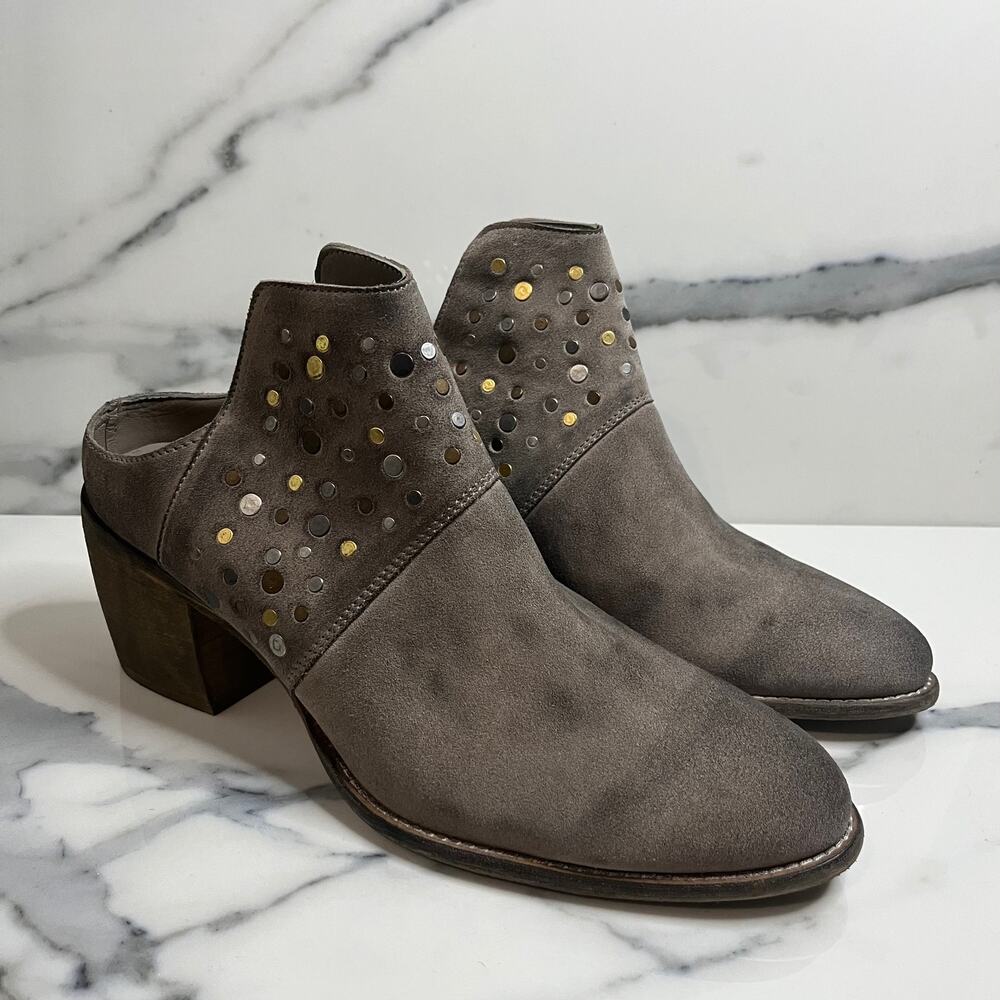 Seychelles Women's Distressed Gray Suede Studded Mules 10 Western Boho Western